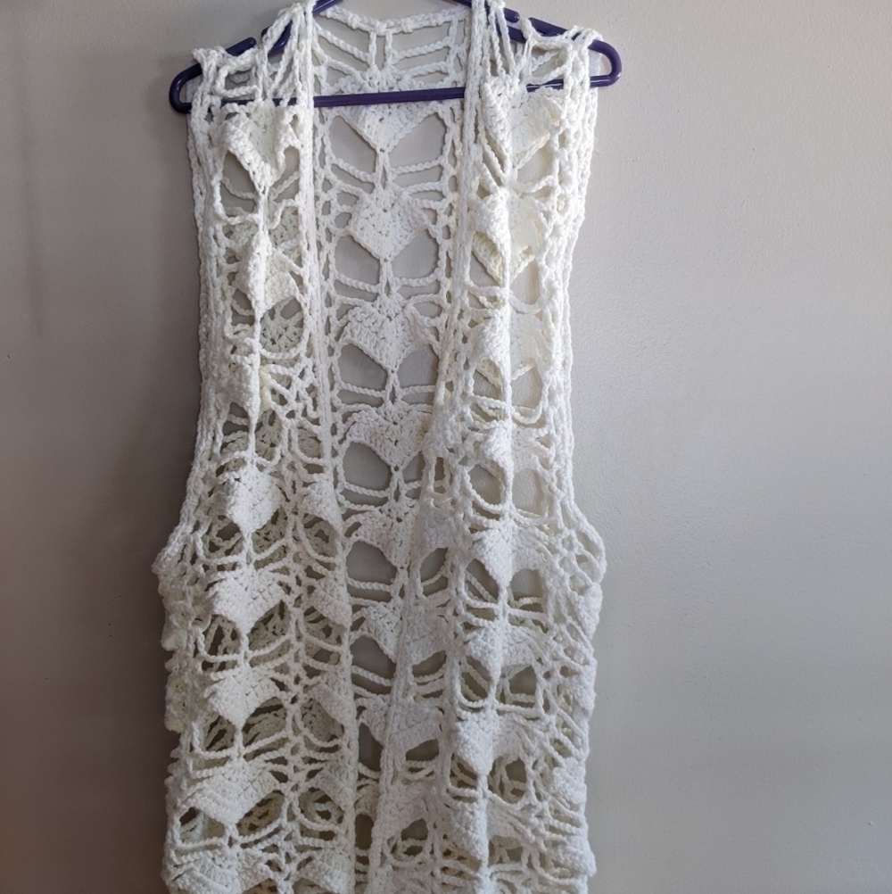 vintage Crochet White Hippie Vest Sweet!
